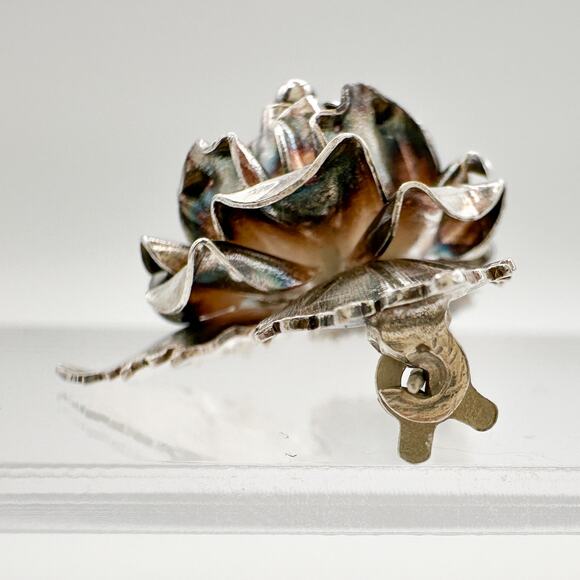 Taxco Mexico Silver Rose Brooch | 980 Floral Elegant Pin | Signed TB-51 - Picture 7 of 12